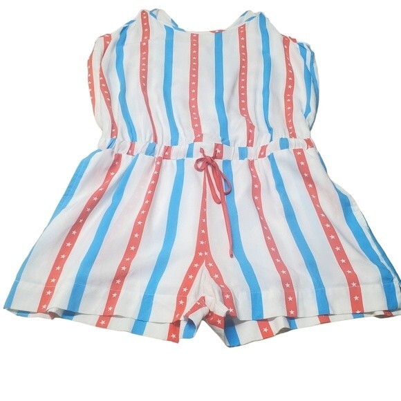 TIPSY ELVES Patriotic Design Red & Blue Stripes Short Romper Size L - Picture 2 of 6